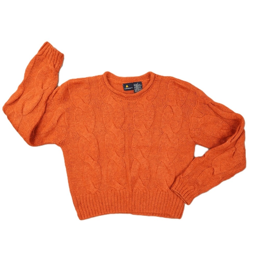 Liz Claiborne Sport Vintage Mohair Blend Cable Knit Sweater Women's Med Orange